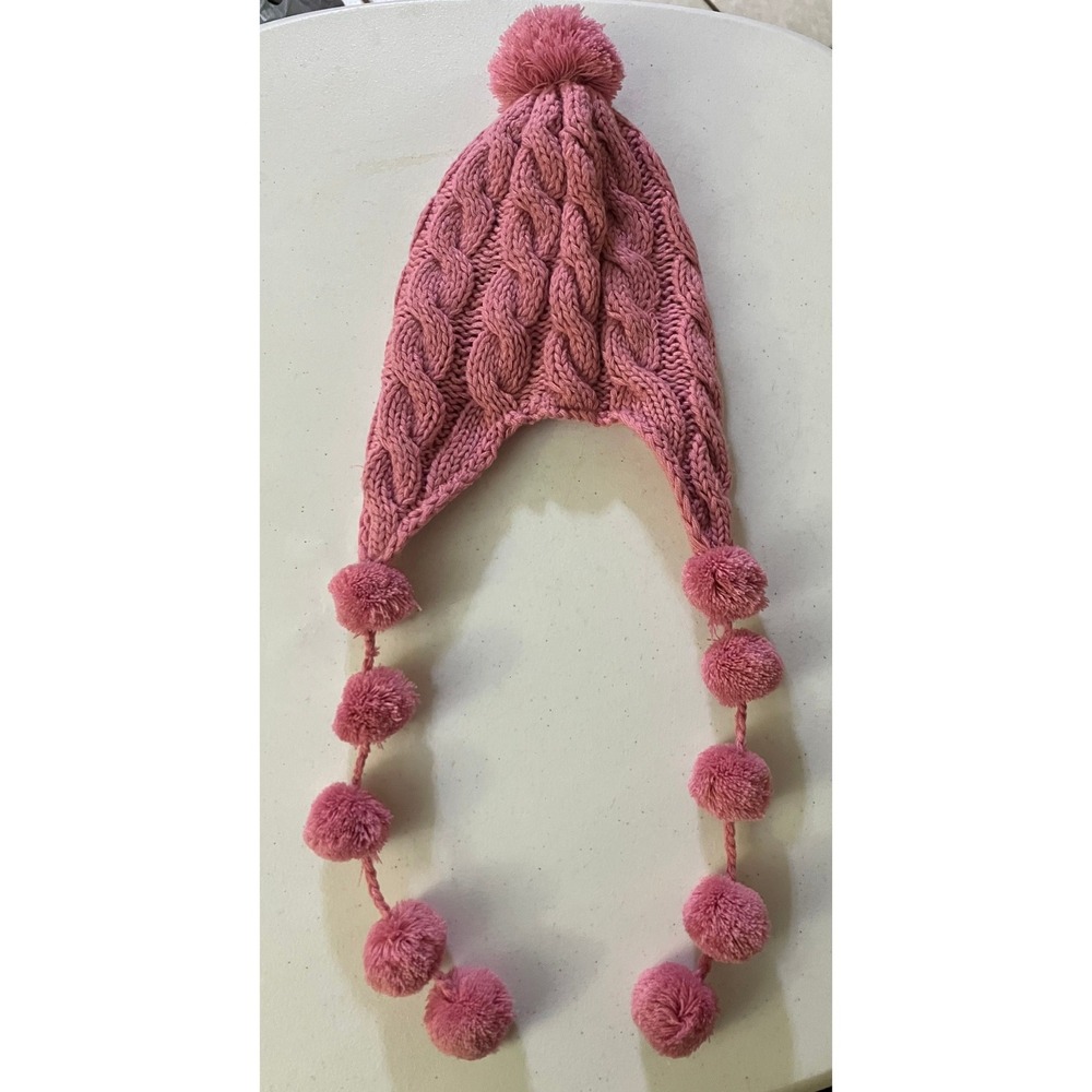 Claire's Trapper Hat One Size Pink Cable Knit Pom Pom Earflap Beanie